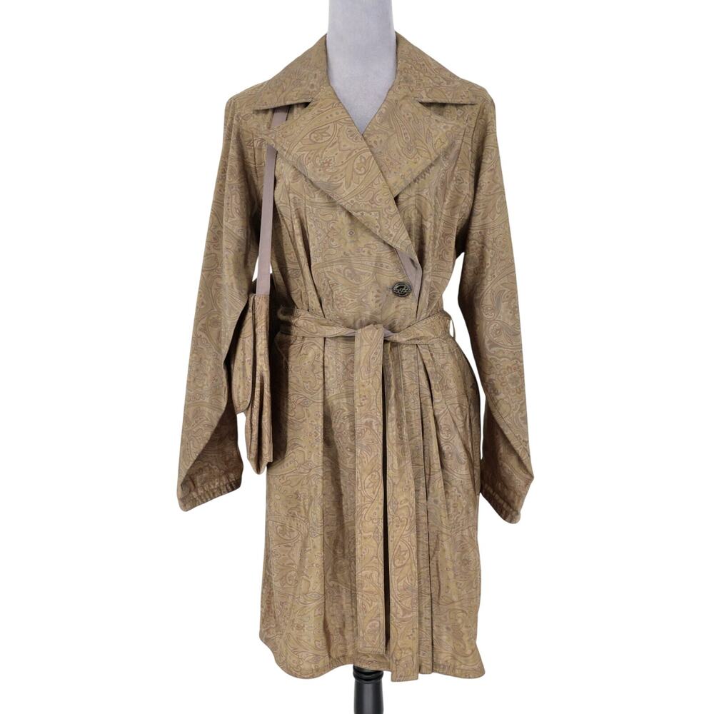 Mycra Pac Now Trench Coat Womens Small Beige Print Handbag Nylon Rain Packable